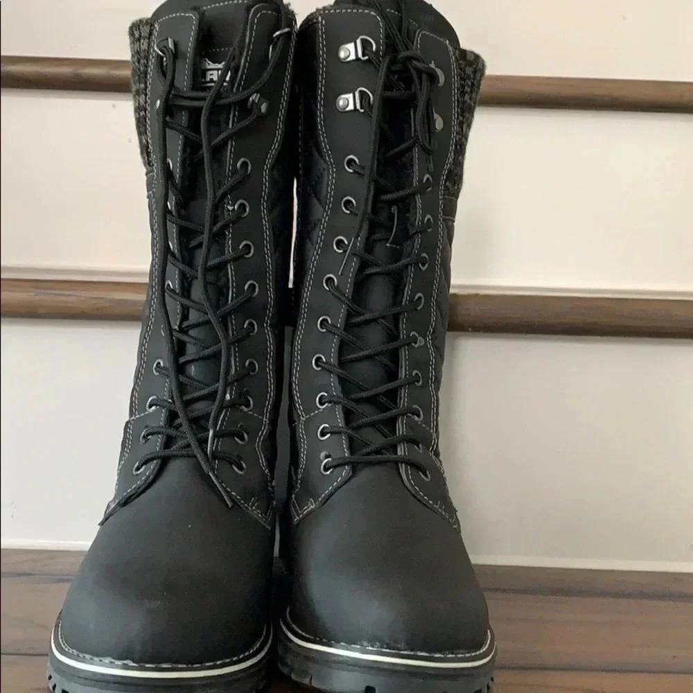POLAR Quilted Lace Up Combat Boots Black Size 10 New - Picture 2 of 6